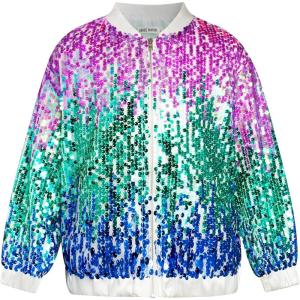 GRACE KARIN Girls Sequin Jacket Kids Bomber Zip Outwear Sparkle Fall Top Cardigan Dress Coat Size 5-14(Purple-blue-red)
