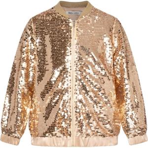 GRACE KARIN Girls Sequin Jacket Kids Bomber Zip Outwear Sparkle Fall Top Cardigan Dress Coat Size 5-14(Rose Gold)
