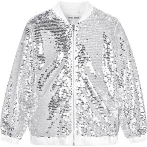 GRACE KARIN Girls Sequin Jacket Kids Bomber Zip Outwear Sparkle Fall Top Cardigan Dress Coat Size 5-14(Silver)