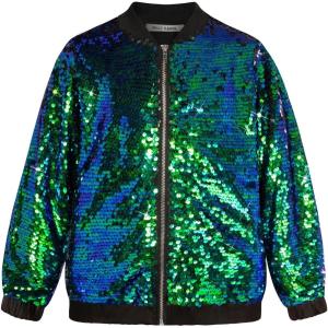GRACE KARIN Girls Sequin Jacket Kids Bomber Zip Outwear Sparkle Fall Top Cardigan Dress Coat Size 5-14(Sparkle Green)