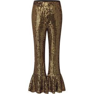 GRACE KARIN Girls Sequin Pants Sparke Trouser Glitter Dance Bell Bottoms 5-14(Black Gold)