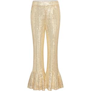 GRACE KARIN Girls Sequin Pants Sparke Trouser Glitter Dance Bell Bottoms 5-14(Gold)