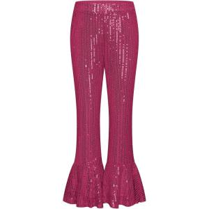 GRACE KARIN Girls Sequin Pants Sparke Trouser Glitter Dance Bell Bottoms 5-14(Hot Pink)