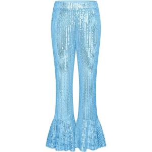 GRACE KARIN Girls Sequin Pants Sparke Trouser Glitter Dance Bell Bottoms 5-14(Light Blue)