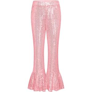 GRACE KARIN Girls Sequin Pants Sparke Trouser Glitter Dance Bell Bottoms 5-14(Pink)