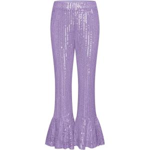 GRACE KARIN Girls Sequin Pants Sparke Trouser Glitter Dance Bell Bottoms 5-14(Purple)