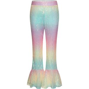 GRACE KARIN Girls Sequin Pants Sparke Trouser Glitter Dance Bell Bottoms 5-14(Rainbow)