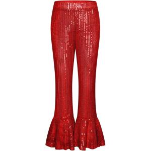 GRACE KARIN Girls Sequin Pants Sparke Trouser Glitter Dance Bell Bottoms 5-14(Red)