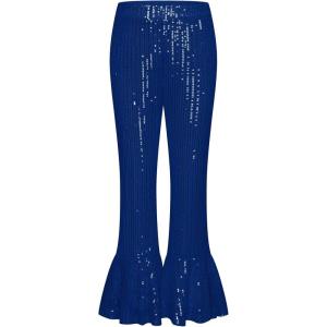 GRACE KARIN Girls Sequin Pants Sparke Trouser Glitter Dance Bell Bottoms 5-14(Royal Blue)