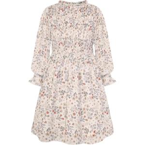 GRACE KARIN Girls’ Spring Long Sleeve Dresses Kids Floral Winter Formal Dress Girl Casual Fancy Midi Clothes Size 6-14(Cream Floral)