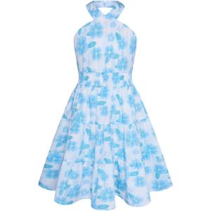 GRACE KARIN Girls Summer Dress Off Shoulder Floral A-line Midi Dress 5-14Y(Blue Floral)