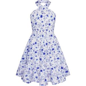 GRACE KARIN Girls Summer Dress Off Shoulder Floral A-line Midi Dress 5-14Y(Blue White)