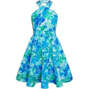 GRACE KARIN Girls Summer Dress Off Shoulder Floral A-line Midi Dress 5-14Y(Green and Blue)