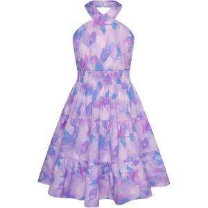 GRACE KARIN Girls Summer Dress Off Shoulder Floral A-line Midi Dress 5-14Y(Purple Leaf)
