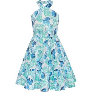 GRACE KARIN Girls Summer Dress Off Shoulder Floral A-line Midi Dress 5-14Y(White and Teal)
