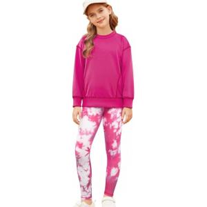 GRACE KARIN Girls Sweatshirt Leggings Set 6-14Y Fall Athletic Outfit Teen Fashion Clothes Set(Hot Pink)