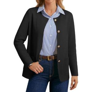 GRACE KARIN Sweater Blazers for Women 2025 Casual Button up Cardigan Sweater Open Front Knit Blazer Jacket with Pockets(Black)