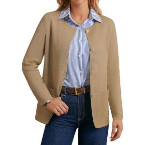 GRACE KARIN Sweater Blazers for Women 2025 Casual Button up Cardigan Sweater Open Front Knit Blazer Jacket with Pockets(Camel)