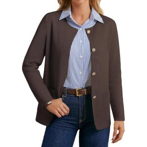 GRACE KARIN Sweater Blazers for Women 2025 Casual Button up Cardigan Sweater Open Front Knit Blazer Jacket with Pockets(Coffee)