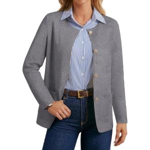 GRACE KARIN Sweater Blazers for Women 2025 Casual Button up Cardigan Sweater Open Front Knit Blazer Jacket with Pockets(Gray)