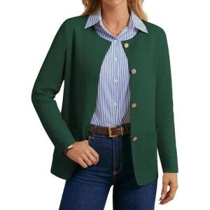 GRACE KARIN Sweater Blazers for Women 2025 Casual Button up Cardigan Sweater Open Front Knit Blazer Jacket with Pockets(Green)