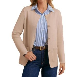 GRACE KARIN Sweater Blazers for Women 2025 Casual Button up Cardigan Sweater Open Front Knit Blazer Jacket with Pockets(Khaki)