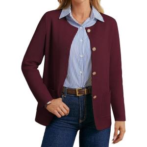 GRACE KARIN Sweater Blazers for Women 2025 Casual Button up Cardigan Sweater Open Front Knit Blazer Jacket with Pockets(Wine Red)