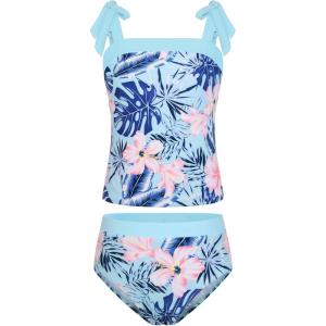 GRACE KARIN Teen Girls Swimsuits 2 Piece Tankini Set Bathing Suits for Kids 7-14Y(Blue)