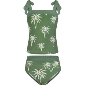 GRACE KARIN Teen Girls Swimsuits 2 Piece Tankini Set Bathing Suits for Kids 7-14Y(Green)