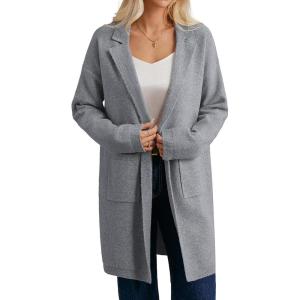 GRACE KARIN Women Long Sweater Blazers, 2025 Open Front Knit Cardigan, Dressy Soft Lapel Jacket with Pockets(Grey)
