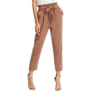 GRACE KARIN Women’s Hight Waisted Work Pants Cropped Paper Bag Business Casual Pants with Pockets(Apricot)