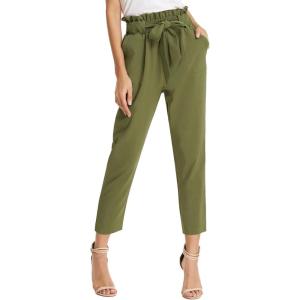 GRACE KARIN Women’s Hight Waisted Work Pants Cropped Paper Bag Business Casual Pants with Pockets(Army Green)