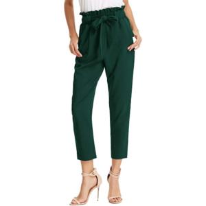 GRACE KARIN Women’s Hight Waisted Work Pants Cropped Paper Bag Business Casual Pants with Pockets(Dark Green)