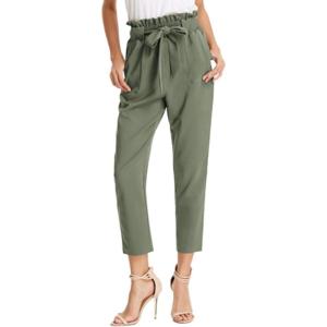 GRACE KARIN Women’s Hight Waisted Work Pants Cropped Paper Bag Business Casual Pants with Pockets(Gray Green)