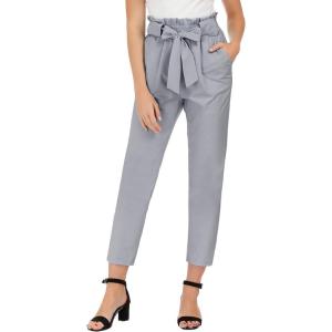 GRACE KARIN Women’s Hight Waisted Work Pants Cropped Paper Bag Business Casual Pants with Pockets(Light Gray)