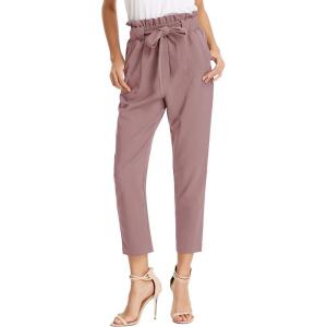 GRACE KARIN Women’s Hight Waisted Work Pants Cropped Paper Bag Business Casual Pants with Pockets(Puce)