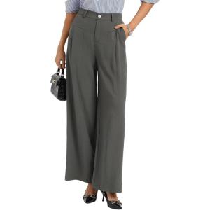 GRACE KARIN Womens Linen Pants, 2026 Wide Leg Elastic High Waist Palazzo Pants with Pockets, Business Casual Slacks(Dark Gray)