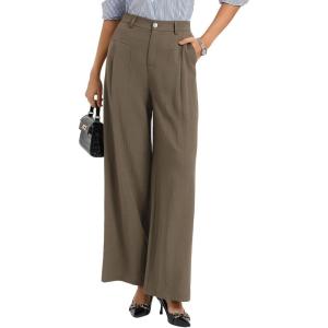 GRACE KARIN Womens Linen Pants, 2026 Wide Leg Elastic High Waist Palazzo Pants with Pockets, Business Casual Slacks(Khaki)