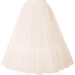 GRACE KARIN Women’s Long Petticoat Crinoline Underskirt for Long Dress Mid Length Wedding Petticoat(Beige)