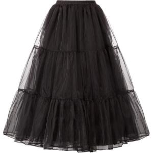 GRACE KARIN Women’s Long Petticoat Crinoline Underskirt for Long Dress Mid Length Wedding Petticoat(Black)