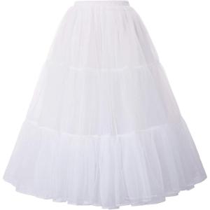 GRACE KARIN Women’s Long Petticoat Crinoline Underskirt for Long Dress Mid Length Wedding Petticoat(White)