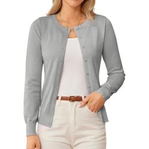 GRACE KARIN Womens Long Sleeve Knit Cardigan Sweaters Casual Dressy Open Front Button Down Cardigans Spring Outfits(Light Heather Gray)