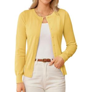 GRACE KARIN Womens Long Sleeve Knit Cardigan Sweaters Casual Dressy Open Front Button Down Cardigans Spring Outfits(Light Yellow)