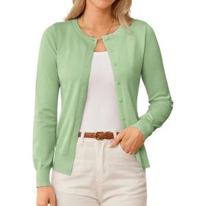 GRACE KARIN Womens Long Sleeve Knit Cardigan Sweaters Casual Dressy Open Front Button Down Cardigans Spring Outfits(Mint Green)