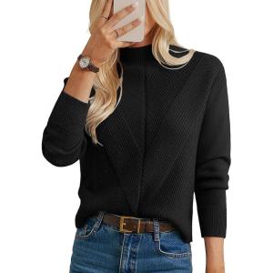 GRACE KARIN Womens Mock Neck Long Sleeve Sweater, Early Fall Outfits 2025, Warm Sweater Tops(Black)