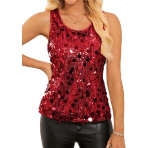 GRACE KARIN Women’s Sequin Top Sleeveless Sparkly Dressy Tank Tops Vest Glitter Cocktail Party Shiny Club Night(Bright Red)