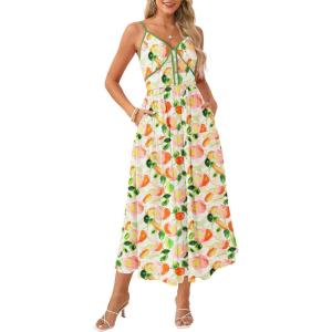 GRACE KARIN Womens Summer Floral Maxi Dresses 2026 Spaghetti Strap Wedding Guest Resort Wear Boho Beach Vacation Sundresses(Pink Green Floral)