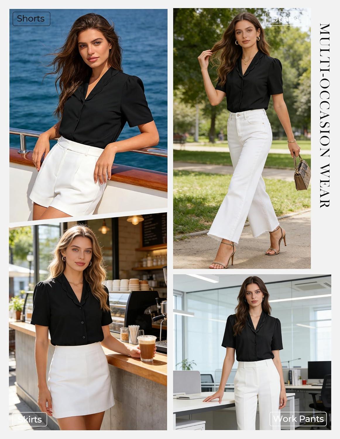 imageGRACE KARIN 2026 Button Down Shirts for Women Short Sleeve Tops Basic Dressy Casual Business OutfitsBlack