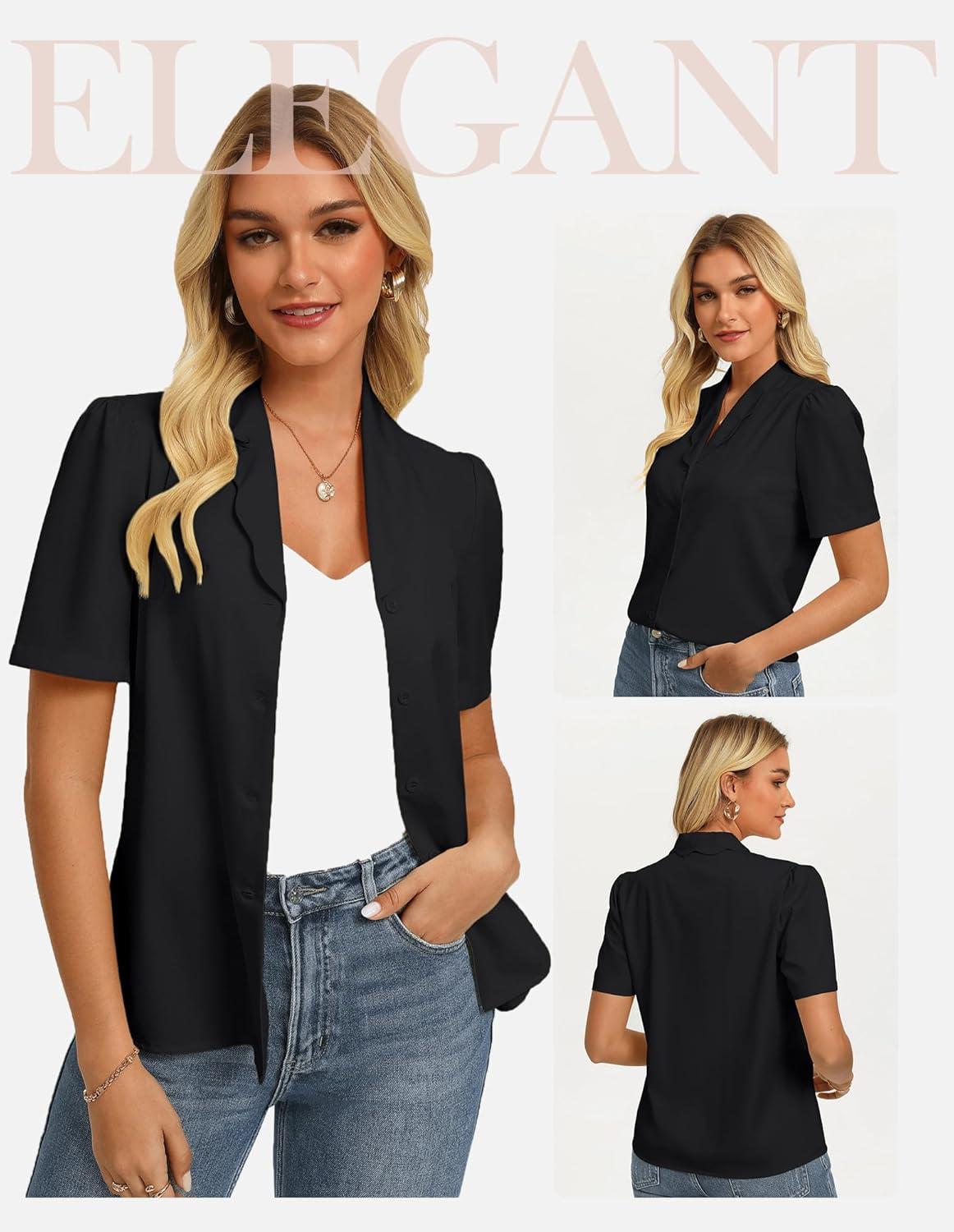 imageGRACE KARIN 2026 Button Down Shirts for Women Short Sleeve Tops Basic Dressy Casual Business OutfitsBlack