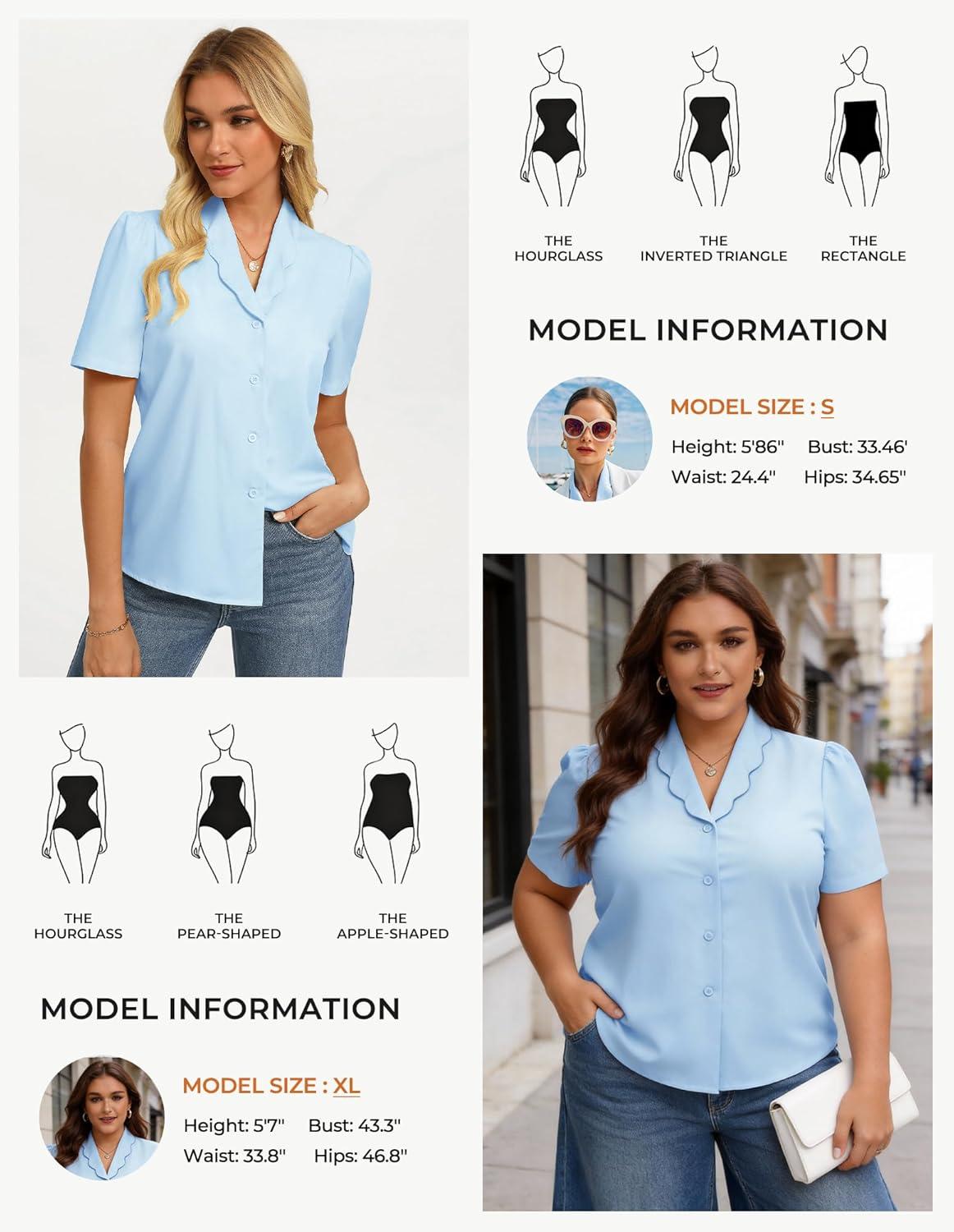 imageGRACE KARIN 2026 Button Down Shirts for Women Short Sleeve Tops Basic Dressy Casual Business OutfitsLight Blue